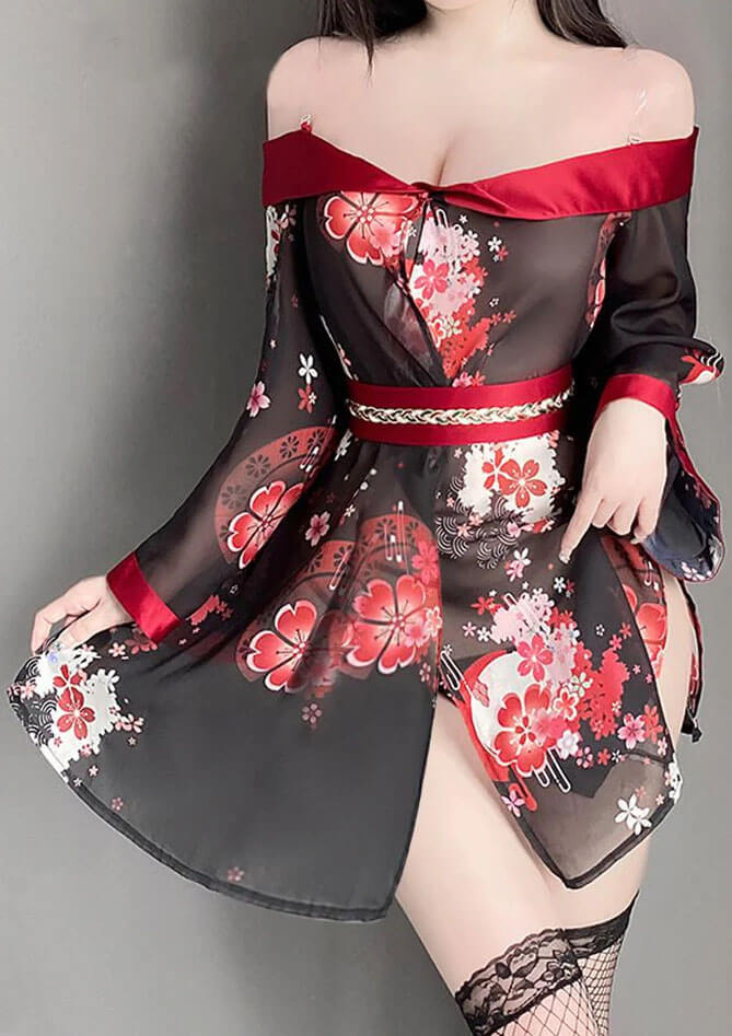 Sexy Kimono Lingerie Anime Japanese Geisha Costume Sheer Floral Cosplay Lingerie Dress Sexy Kimono Lingerie Anime Japanese Geisha Costume Sheer Floral Cosplay Lingerie Dress