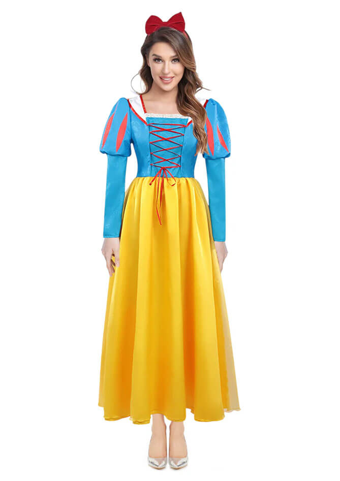 Classic Princess Snow Long Dress (1) Occasion: This anime Miss Snow cosplay dress is perfect for cosplay, halloween, special day gift, valentine's day gift, evening party, cam girl party, anime maid costume accessories, wedding funny dress-up accessories, photography, fun nights costumes, birthday party, animal cosplay, Beer Festival, neko maid cosplay halloween and so on. Package Including: 1x Dress
