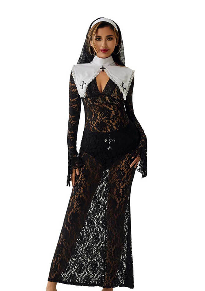 Lace Habit Nun Cosplay Lingerie Dress (3) Lace Habit Nun Cosplay Lingerie Dress