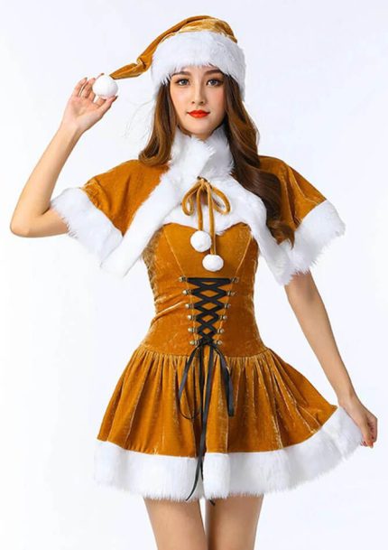 Yellow Naughty Elf Costume Set Adult Velvet