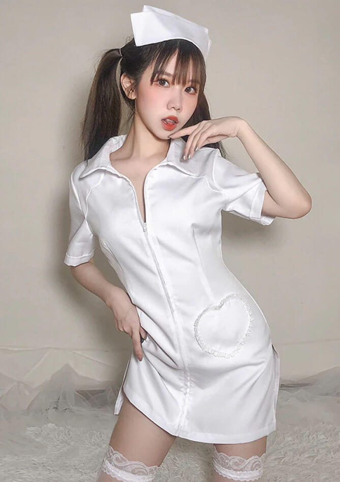 Plus Size Nurse Cosplay Costume White Zip Front Nurse Dress Uniform Plus Size Nurse Cosplay Costume White Zip Front Nurse Dress Uniform