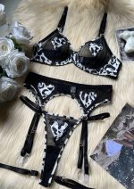 Cow Print Heart Garter Bra Set image