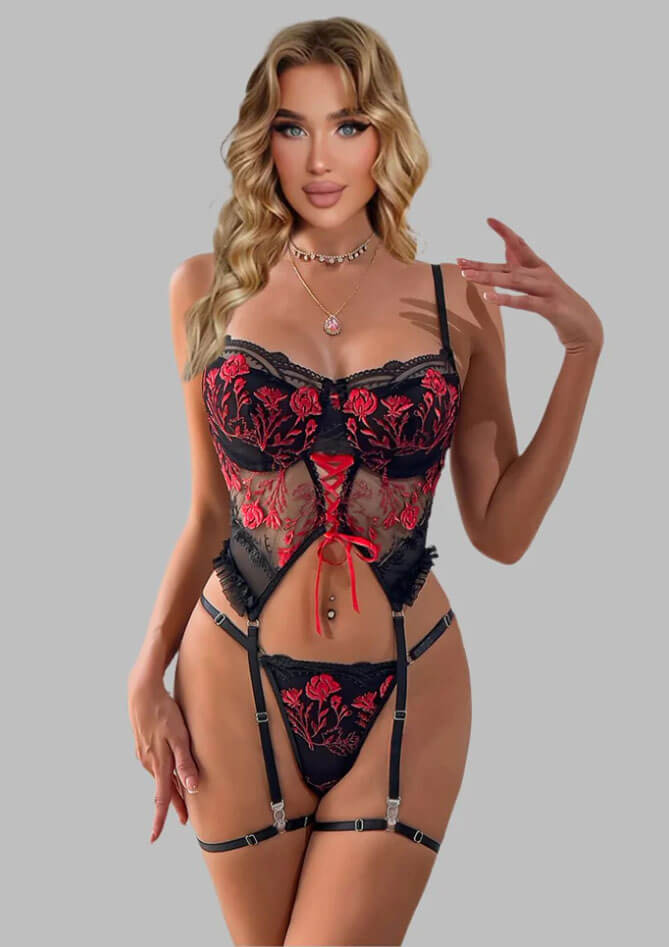 Front side Embroidery Floral Longline Bra Set 9 Front side Embroidery Floral Longline Bra Set 9