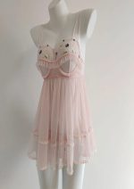 Front Side Kawaii Flower Lace Pink Babydoll