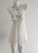 White Kawaii Flower Lace White Babydoll