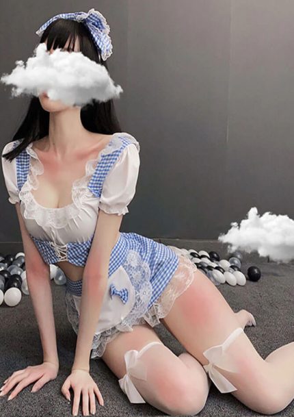 Lace Anime French Maid Lingerie Cosplay Babydoll Dress with Apron Costume 1