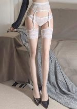 White Lace Top Thigh High Stocking with Garters