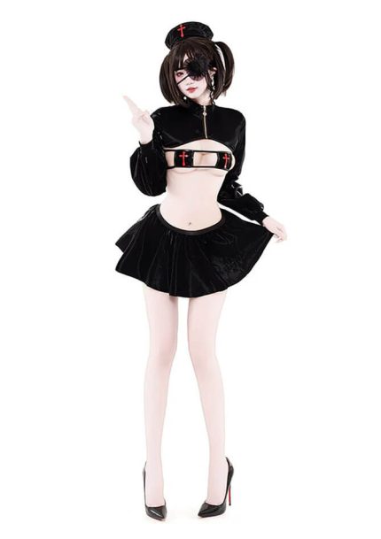 Front side Latex Gothic Nurse Costume