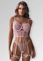 Pink Embroidery Floral Bustier Set (1)
