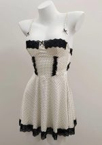 front side White and black polka dot babydoll lingerie