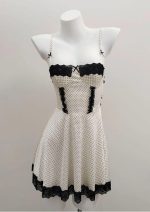 White and black dot Polka Dots Babydoll Lingerie