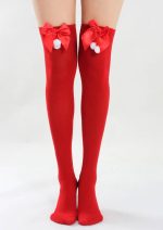 Red Opaque Thigh High Stocking with Bowknot for Christmas 4