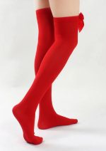 Red Opaque Thigh High Stocking with Bowknot for Christmas
