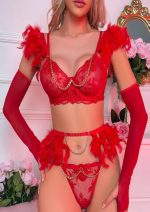 Red Romantic Feathers Lingerie Set Photo