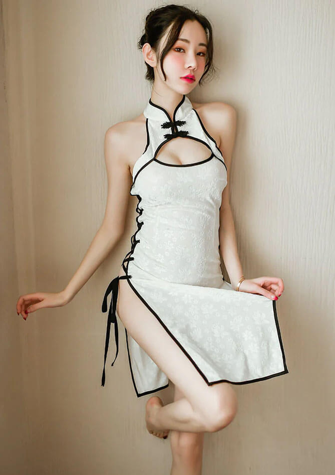 Sexy Chinese Split Cheongsam Dress (4) Sexy Chinese Split Cheongsam Dress Hot Hollow Out Qipao Lingerie for Women