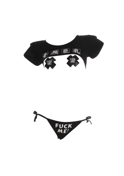 Black Sexy Japanese Anime Lingerie Bikini Set Crop Top Cheeky Cosplay Costume
