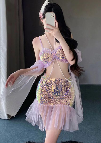 Sexy Mermaid Lingerie Set Sequins Mermaid Cosplay Outfit Adult Halloween Costume
