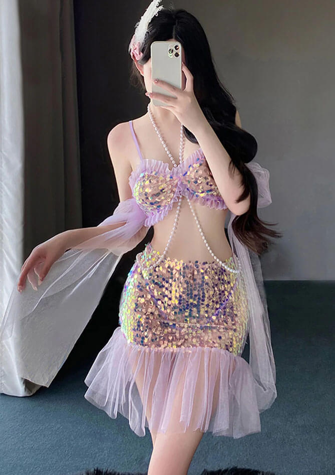 Sexy Mermaid Lingerie Set (3) Sexy Mermaid Lingerie Set Sequins Mermaid Cosplay Outfit Adult Halloween Costume