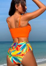 Back Side Orange Multicolored Two-Piece Tropical Bikini Suit