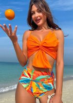 Orange Multicolored Two-Piece Tropical Bikini Suit