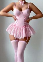 pink lace corset lingerie set