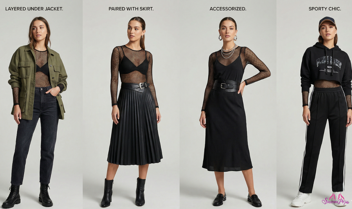 Four distinct styles of black dresses displayed on mannequins, showcasing various designs and silhouettes.