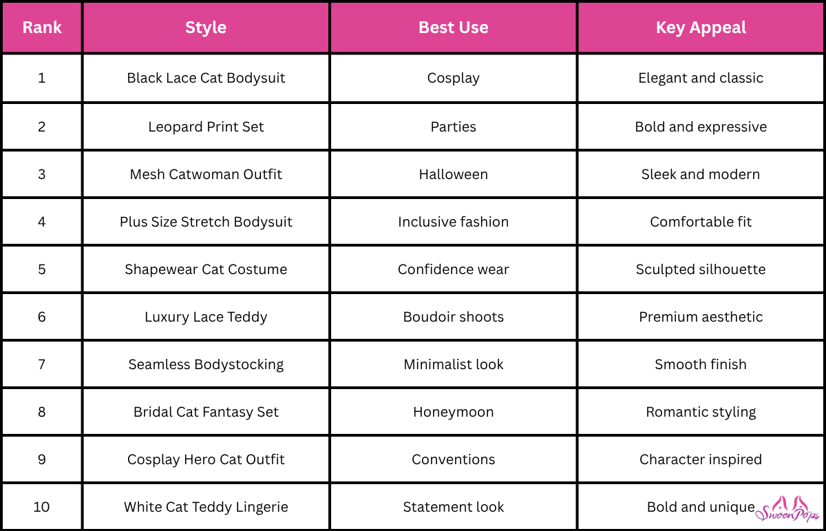 A collection of stylish hair accessories displayed alongside sexy cat costumes, showcasing trendy options for various looks.